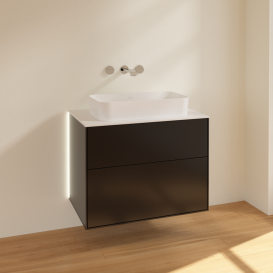 Тумба под раковину Villeroy & Boch Finion 80х50,1 см с подсветкой МДФ черный матовый лак/стекло белое матовое G63100PD