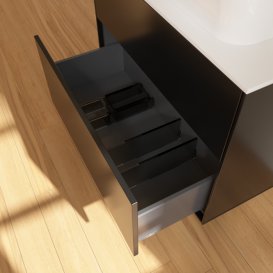 Тумба под раковину Villeroy & Boch Finion 80х50,1 см с подсветкой МДФ черный матовый лак/стекло белое матовое G63100PD