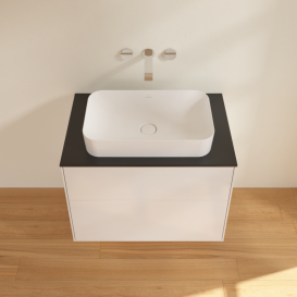 Тумба під раковину Villeroy & Boch Finion 80х50,1 см з підсвіткою МДФ білий глянцевий лак/скло чорне матове G63200GF