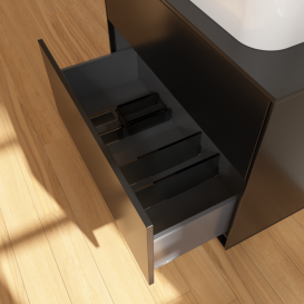 Тумба під раковину Villeroy & Boch Finion 80х50,1 см із підсвічуванням МДФ чорний матовий лак/скло чорне матове G63200PD