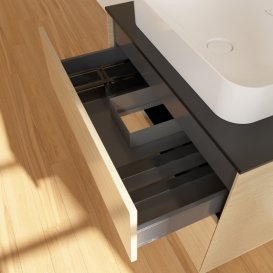 Тумба под раковину Villeroy & Boch Finion 80х50,1 см с подсветкой ДСП шпон дуба/стекло черное матовое G63200PC