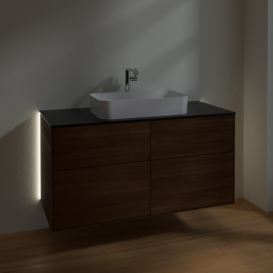 Тумба під раковину Villeroy & Boch Finion 120х50,1 см з підсвічуванням МДФ шпон волоського горіха/скло чорне матове G26200GN