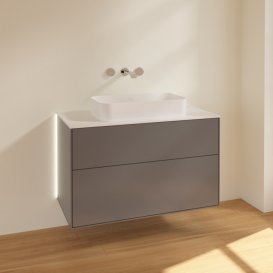 Тумба під раковину Villeroy & Boch Finion 100х50,1 см з підсвічуванням МДФ антрацит матовий лак/скло біле матове G64100GK