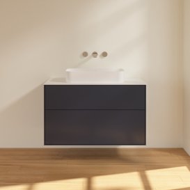 Тумба під раковину Villeroy & Boch Finion 100х50,1 см із підсвічуванням МДФ темно-синій матовий лак/скло біле матове G64100HG