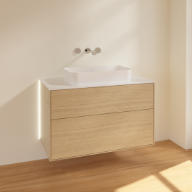 Тумба під раковину Villeroy & Boch Finion 100х50,1 см із підсвічуванням МДФ шпон дуба/скло біле матове G64100PC