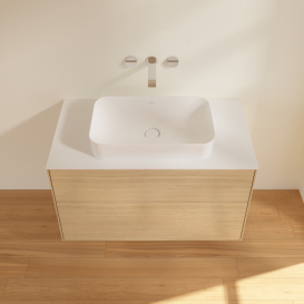 Тумба під раковину Villeroy & Boch Finion 100х50,1 см із підсвічуванням МДФ шпон дуба/скло біле матове G64100PC