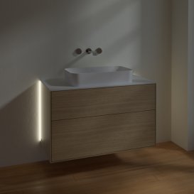 Тумба під раковину Villeroy & Boch Finion 100х50,1 см із підсвічуванням МДФ шпон дуба/скло біле матове G64100PC