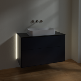 Тумба під раковину Villeroy & Boch Finion 100х50,1 см із підсвічуванням МДФ темно-синій матовий лак/скло чорне матове G64200HG