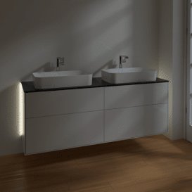 Тумба під раковину Villeroy & Boch Finion 160х50,1 см з підсвічуванням МДФ білий глянцевий лак/скло чорне матове G31200GF