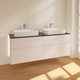 Тумба під раковину Villeroy & Boch Finion 160х50,1 см з підсвічуванням МДФ білий глянцевий лак/скло чорне матове G31200GF