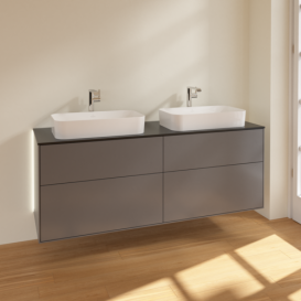 Тумба під раковину Villeroy & Boch Finion 160х50,1 см із підсвічуванням МДФ антрацит матовий лак/скло чорне матове G31200GK