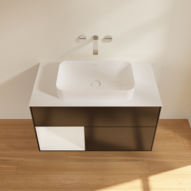 Тумба під раковину Villeroy & Boch Finion 100х50,1 см із підсвічуванням МДФ чорний матовий лак/скло біле матове F651GFPD