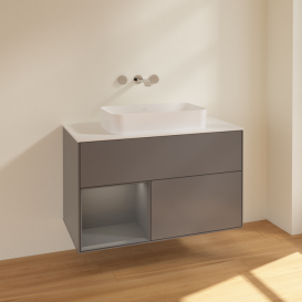 Тумба под раковину Villeroy & Boch Finion 100х50,1 см с подсветкой МДФ антрацит матовый лак/стекло белое матовое F651GKGK