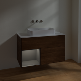 Тумба під раковину Villeroy & Boch Finion 100х50,1 см із підсвічуванням МДФ шпон волоського горіха/скло біле матове F651GKGN