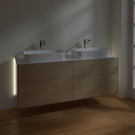 Тумба под раковину Villeroy & Boch Finion 160х50,1 см с подсветкой МДФ шпон дуба/стекло белое матовое G31100PC
