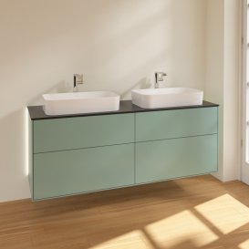 Тумба під раковину Villeroy & Boch Finion 160х50,1 см із підсвічуванням МДФ оливковий матовий лак/скло чорне матове G31200GM