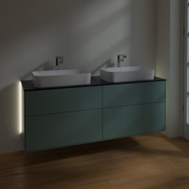 Тумба під раковину Villeroy & Boch Finion 160х50,1 см із підсвічуванням МДФ оливковий матовий лак/скло чорне матове G31200GM