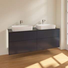 Тумба під раковину Villeroy & Boch Finion 160х50,1 см із підсвічуванням МДФ темно-синій матовий лак/скло чорне матове G31200HG