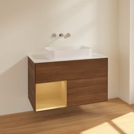 Тумба під раковину Villeroy & Boch Finion 100х50,1 см із підсвічуванням МДФ шпон волоського горіха/скло біле матове F651HFGN