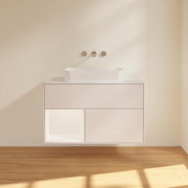 Тумба под раковину Villeroy & Boch Finion 100х50,1 см с подсветкой МДФ глянцевый белый лак/стекло белое матовое F651MTGF