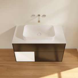 Тумба під раковину Villeroy & Boch Finion 100х50,1 см із підсвічуванням МДФ чорний матовий лак/скло біле матове F651MTPD