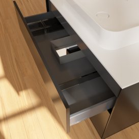 Тумба під раковину Villeroy & Boch Finion 100х50,1 см із підсвічуванням МДФ чорний матовий лак/скло біле матове F651MTPD