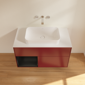 Тумба под раковину Villeroy & Boch Finion 100х50,1 см с подсветкой МДФ пион матовый лак/стекло белое матовое F651PDHB