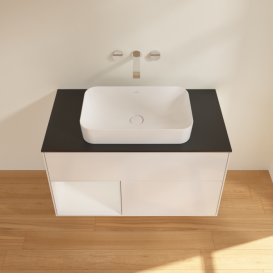 Тумба під раковину Villeroy & Boch Finion 100х50,1 см із підсвічуванням МДФ білий глянцевий лак/скло чорне матове F652GFGF