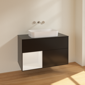 Тумба под раковину Villeroy & Boch Finion 100х50,1 см с подсветкой МДФ черный матовый лак/стекло черное матовое F652GFPD