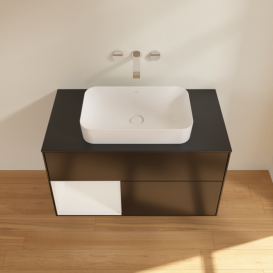 Тумба під раковину Villeroy & Boch Finion 100х50,1 см із підсвічуванням МДФ чорний матовий лак/скло чорне матове F652GFPD