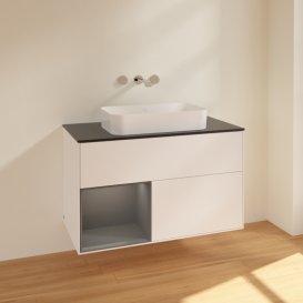 Тумба под раковину Villeroy & Boch Finion 100х50,1 см с подсветкой МДФ белый матовый лак/стекло черное матовое F652GKMT