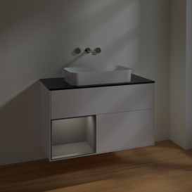 Тумба под раковину Villeroy & Boch Finion 100х50,1 см с подсветкой МДФ белый матовый лак/стекло черное матовое F652GKMT