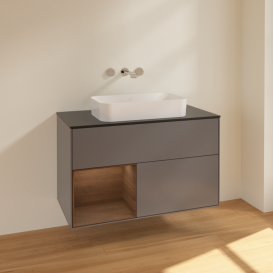 Тумба під раковину Villeroy & Boch Finion 100х50,1 см з підсвічуванням МДФ антрацит матовий лак/скло чорне матове F652GNGK