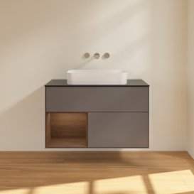 Тумба під раковину Villeroy & Boch Finion 100х50,1 см з підсвічуванням МДФ антрацит матовий лак/скло чорне матове F652GNGK