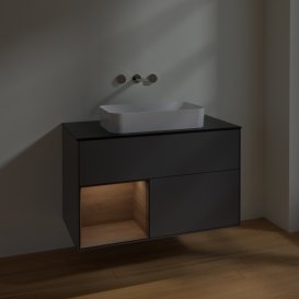 Тумба під раковину Villeroy & Boch Finion 100х50,1 см з підсвічуванням МДФ антрацит матовий лак/скло чорне матове F652GNGK