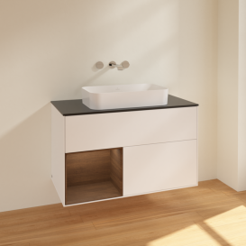 Тумба под раковину Villeroy & Boch Finion 100х50,1 см с подсветкой МДФ белый матовый лак/стекло черное матовое F652GNMT