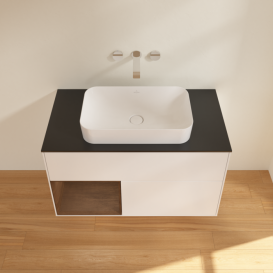 Тумба под раковину Villeroy & Boch Finion 100х50,1 см с подсветкой МДФ белый матовый лак/стекло черное матовое F652GNMT