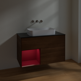 Тумба під раковину Villeroy & Boch Finion 100х50,1 см із підсвічуванням МДФ шпон волоського горіха/скло чорне матове F652HBGN