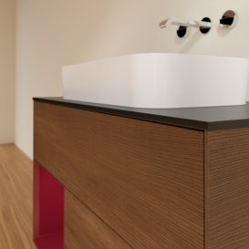 Тумба під раковину Villeroy & Boch Finion 100х50,1 см із підсвічуванням МДФ шпон волоського горіха/скло чорне матове F652HBGN