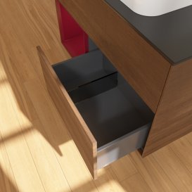 Тумба під раковину Villeroy & Boch Finion 100х50,1 см із підсвічуванням МДФ шпон волоського горіха/скло чорне матове F652HBGN