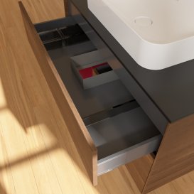 Тумба під раковину Villeroy & Boch Finion 100х50,1 см із підсвічуванням МДФ шпон волоського горіха/скло чорне матове F652HBGN