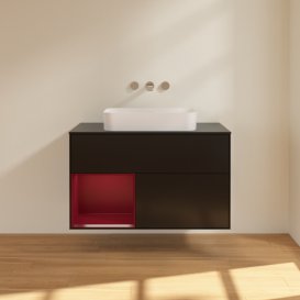 Тумба під раковину Villeroy & Boch Finion 100х50,1 см із підсвічуванням МДФ чорний матовий лак/скло чорне матове F652HBPD