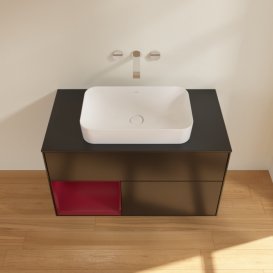 Тумба під раковину Villeroy & Boch Finion 100х50,1 см із підсвічуванням МДФ чорний матовий лак/скло чорне матове F652HBPD