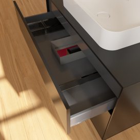 Тумба під раковину Villeroy & Boch Finion 100х50,1 см із підсвічуванням МДФ чорний матовий лак/скло чорне матове F652HBPD