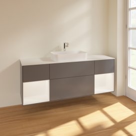 Тумба под раковину Villeroy & Boch Finion 160х50,1 см с подсветкой МДФ антрацит матовый лак/стекло белое матовое F331MTGK