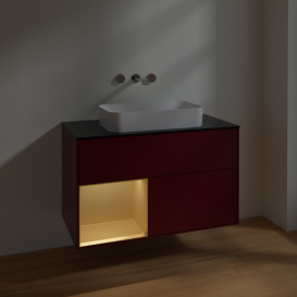 Тумба под раковину Villeroy & Boch Finion 100х50,1 см с подсветкой МДФ пион матовый лак/стекло черное матовое F652HFHB