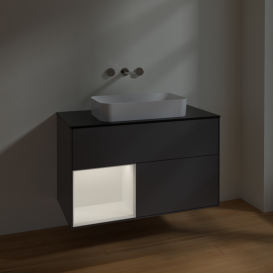 Тумба под раковину Villeroy & Boch Finion 100х50,1 см с подсветкой МДФ антрацит матовый лак/стекло черное матовое F652MTGK