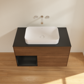 Тумба под раковину Villeroy & Boch Finion 100х50,1 см с подсветкой МДФ шпон грецкого ореха/стекло черное матовое F652PDGN