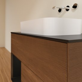 Тумба под раковину Villeroy & Boch Finion 100х50,1 см с подсветкой МДФ шпон грецкого ореха/стекло черное матовое F652PDGN