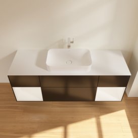 Тумба под раковину Villeroy & Boch Finion 160х50,1 см с подсветкой МДФ черный матовый лак/стекло белое матовое F331MTPD